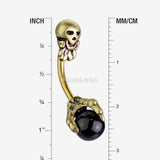Detail View 1 of Golden Reaper Skull with Onyx Stone Claw Belly Button Ring