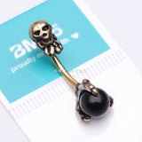 Detail View 3 of Golden Reaper Skull with Onyx Stone Claw Belly Button Ring