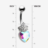 Detail View 1 of Crystal Heart Tiara Sparkle Belly Button Ring-Aurora Borealis