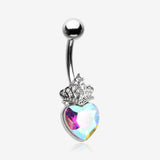 Crystal Heart Tiara Sparkle Belly Button Ring-Aurora Borealis
