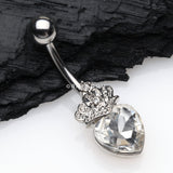 Detail View 2 of Crystal Heart Tiara Sparkle Belly Button Ring-Clear Gem