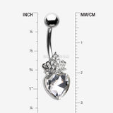Detail View 1 of Crystal Heart Tiara Sparkle Belly Button Ring-Clear Gem