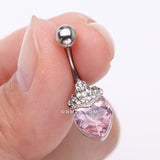 Detail View 3 of Crystal Heart Tiara Sparkle Belly Button Ring-Pink