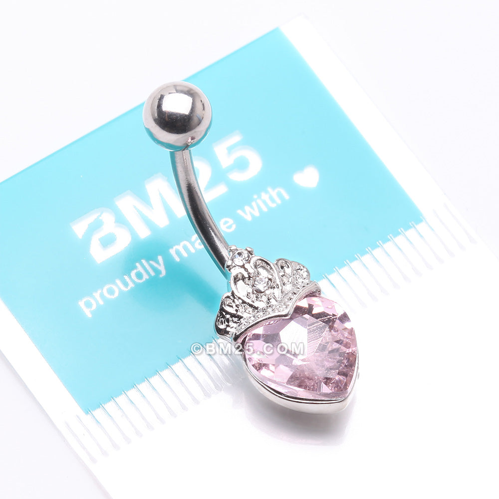 Detail View 4 of Crystal Heart Tiara Sparkle Belly Button Ring-Pink