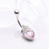 Detail View 2 of Crystal Heart Tiara Sparkle Belly Button Ring-Pink
