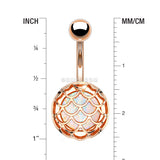 Detail View 1 of Rose Gold Mermaid Scale Opalescent Sparkle Encased Belly Button Ring