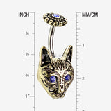Detail View 1 of Golden Antique Mystic Blue Eyed Tribal Cat Belly Button Ring