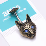 Detail View 3 of Golden Antique Mystic Blue Eyed Tribal Cat Belly Button Ring
