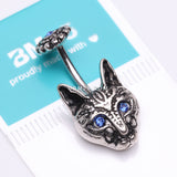 Detail View 3 of Antique Mystic Blue Eyed Tribal Cat Belly Button Ring