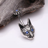 Detail View 2 of Antique Mystic Blue Eyed Tribal Cat Belly Button Ring