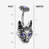 Detail View 1 of Antique Mystic Blue Eyed Tribal Cat Belly Button Ring
