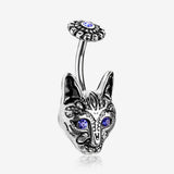 Antique Mystic Blue Eyed Tribal Cat Belly Button Ring