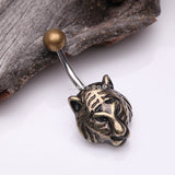Detail View 2 of Golden Antique Tiger Belly Button Ring