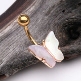 Detail View 2 of Golden Iridescent Natural Shell Butterfly Belly Button Ring