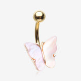 Golden Iridescent Natural Shell Butterfly Belly Button Ring