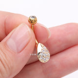 Detail View 3 of Golden Essence Sparkle Dew Droplet Belly Button Ring-Clear Gem