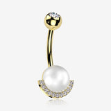 Golden Pearlescent Sparkle Crescent Rim Belly Button Ring-Clear Gem