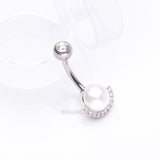 Detail View 2 of Pearlescent Sparkle Crescent Rim Belly Button Ring-Clear Gem