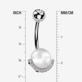 Detail View 1 of Pearlescent Sparkle Crescent Rim Belly Button Ring-Clear Gem