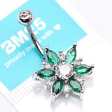 Detail View 4 of Brilliant Marquise Petal Flower Sparkle Belly Button Ring-Clear Gem/Emerald