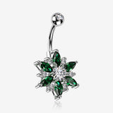 Brilliant Marquise Petal Flower Sparkle Belly Button Ring-Clear Gem/Emerald