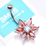 Detail View 4 of Brilliant Marquise Petal Flower Sparkle Belly Button Ring-Clear Gem/Red