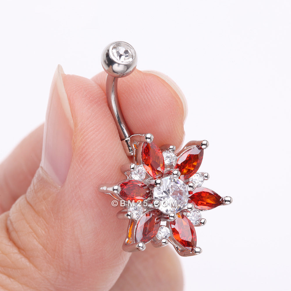 Detail View 3 of Brilliant Marquise Petal Flower Sparkle Belly Button Ring-Clear Gem/Red