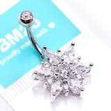 Detail View 4 of Brilliant Marquise Petal Flower Sparkle Belly Button Ring-Clear Gem