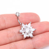Detail View 3 of Brilliant Marquise Petal Flower Sparkle Belly Button Ring-Clear Gem