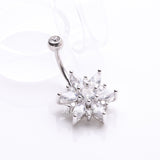 Detail View 2 of Brilliant Marquise Petal Flower Sparkle Belly Button Ring-Clear Gem