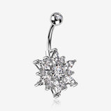 Brilliant Marquise Petal Flower Sparkle Belly Button Ring-Clear Gem