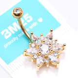 Detail View 4 of Golden Brilliant Marquise Petal Flower Sparkle Belly Button Ring-Clear Gem