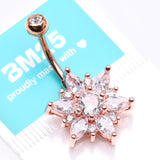 Detail View 4 of Rose Gold Brilliant Marquise Petal Flower Sparkle Belly Button Ring-Clear Gem