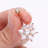 Detail View 3 of Rose Gold Brilliant Marquise Petal Flower Sparkle Belly Button Ring-Clear Gem