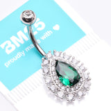Detail View 4 of Brilliant Teardrop Grand Sparkle Belly Button Ring-Clear Gem/Emerald