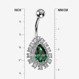 Detail View 1 of Brilliant Teardrop Grand Sparkle Belly Button Ring-Clear Gem/Emerald