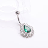 Detail View 2 of Brilliant Teardrop Grand Sparkle Belly Button Ring-Clear Gem/Emerald