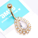 Detail View 4 of Golden Brilliant Teardrop Grand Sparkle Belly Button Ring-Clear Gem
