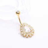 Detail View 2 of Golden Brilliant Teardrop Grand Sparkle Belly Button Ring-Clear Gem