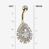 Detail View 1 of Golden Brilliant Teardrop Grand Sparkle Belly Button Ring-Clear Gem