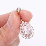 Detail View 3 of Rose Gold Brilliant Teardrop Grand Sparkle Belly Button Ring-Clear Gem