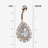 Detail View 1 of Rose Gold Brilliant Teardrop Grand Sparkle Belly Button Ring-Clear Gem