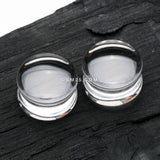 Detail View 1 of A Pair of Concave Glass Double Flared Plug-Clear Gem