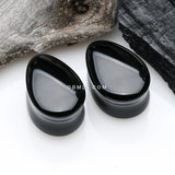 Detail View 1 of A Pair of Teardrop Glass Double Flared Plug-Black