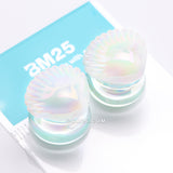 Detail View 3 of A Pair of White Iridescent Ariel's Shell Glass Double Flared Plug