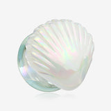 A Pair of White Iridescent Ariel's Shell Glass Double Flared Plug