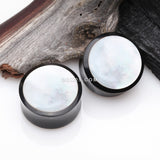 Detail View 1 of A Pair of Mother of Pearl Inlayed Buffalo Horn Double Flared Ear Gauge Plug