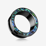 A Pair of Blackline Abalone Rimmed Steel Screw-Fit Tunnel Plug