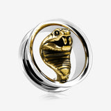 A Pair of Golden Antique Cobra Steel Screw-Fit Tunnel Plug