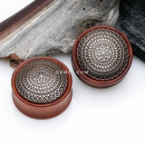 Detail View 1 of A Pair of Antique Lotus Floral Filigree Decorated Rosewood Double Flared Plug